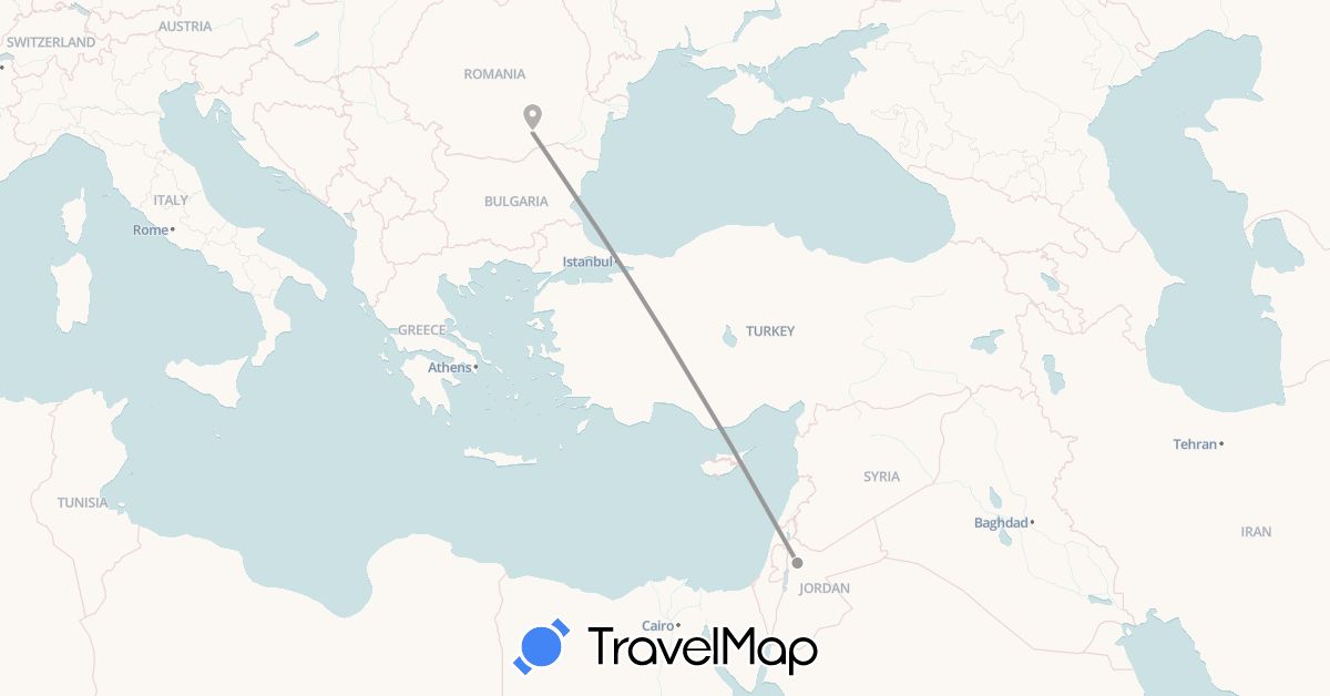 TravelMap itinerary: plane in Jordan, Romania (Asia, Europe)